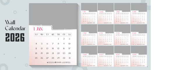 2026 wall calendar template or 2026 corporate business wall calendar
