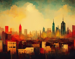 Obraz premium distressed vintage landscape with cityscape view