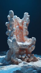 Textured White and Orange Coral Reef Formation Against a Dark Blue Underwater Backdrop