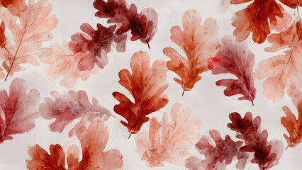 Watercolor oak leaves in earthy red and orange tones