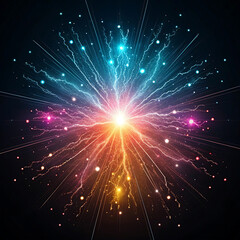 Explosion of Glowing Digital Particles on Black Background