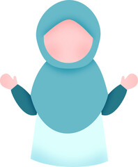 Muslim boy and girl raising hands illustration faceless character