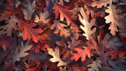 Autumn oak leaves in shades of red and brown