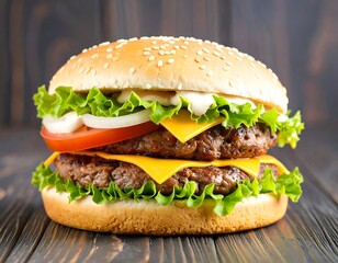 Close-up of a delicious double cheeseburger