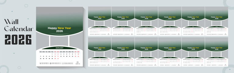 2026 wall calendar template or 2026 corporate business wall calendar