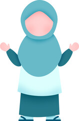 Muslim boy and girl raising hands illustration faceless character