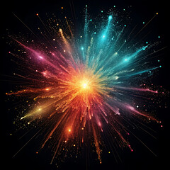 Explosion of Glowing Digital Particles on Black Background