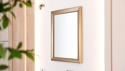 Gold Framed Square Mirror on White Wall
