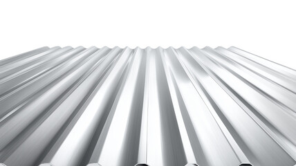 Close-up of 3d corrugated aluminum sheet with glossy ridges industrial material abstract texture transparent background