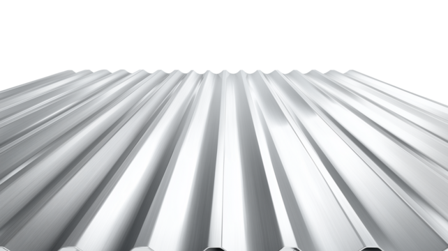 Close-up of 3d corrugated aluminum sheet with glossy ridges industrial material abstract texture transparent background - Powered by Adobe