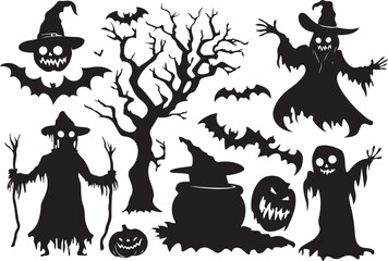 Obraz premium Halloween Spooky Silhouette Set