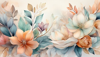 Fototapeta premium beautiful hand painted floral design with soft color palette