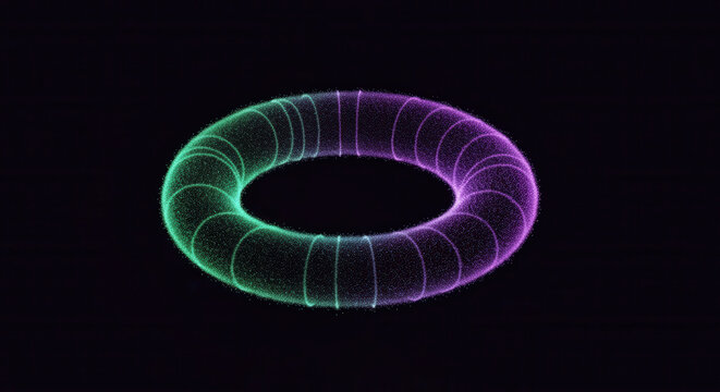 Mesmerizing abstract torus shape formed by glowing particles, dynamic digital art for tech concepts