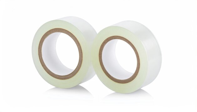 Pair of Angled Transparent Matte Tape Rolls with Subtle Sheen and Soft Shadow