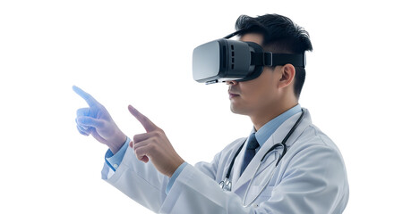 Doctor using virtual reality headset to interact with digital medical data for advanced healthcare solutions