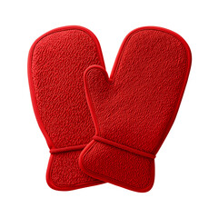 Red kitchen oven mitts isolated on transparent background