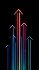 Neon Arrows Pointing Upwards, Success and Growth Concept