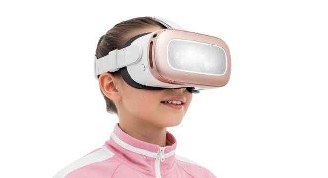 Close-up of a young person wearing a virtual reality headset, exploring digital worlds - Powered by Adobe