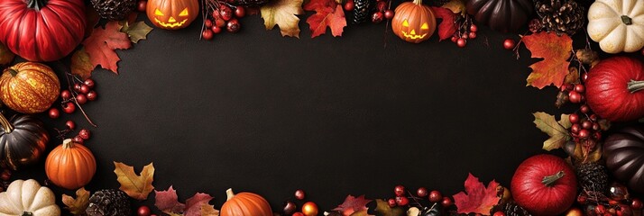 Capturing the essence of autumn, this vibrant image features a beautiful arrangement of colorful pumpkins and fall leaves, perfectly suited for seasonal decorations and celebrations.