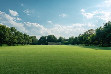 Obraz premium Soccer field under a partly cloudy sky