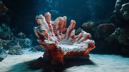 Whitetipped Orange Coral Formation on Sandy Ocean Floor Surrounded by Other Coral Reefs
