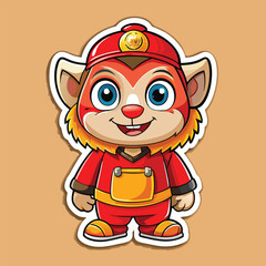 Cute cartoon animal character in red uniform