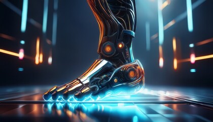 futuristic foot exoskeleton with lights and sensors ael sci fi prosthetic