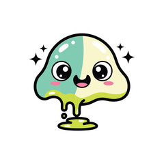 Cute Kawaii Blob Character Dripping Green and Yellow.