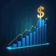 Golden Dollar Symbol on Futuristic 3D Stock Chart