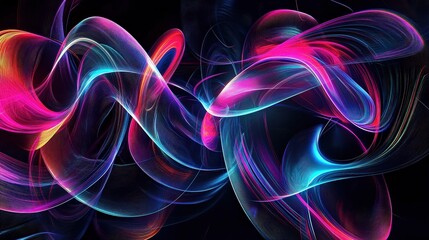 Abstract Neon Curves - Vibrant Light Trails on Black