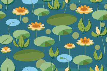Obraz premium Colorful water lily and leaf pattern. perfect for wallpaper. fabric. or background design.