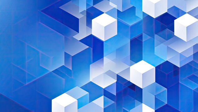 Abstract geometric pattern of interlocking cubes in blue and white
