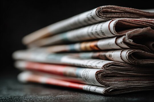 Stack of newspapers on dark surface