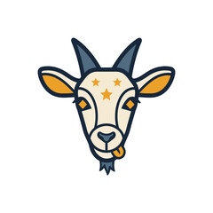 Cute Goat Head with Stars and Tongue Out.