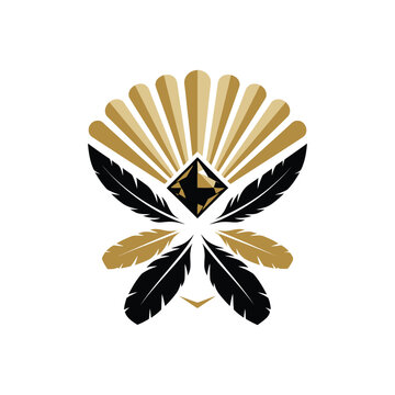 Elegant Feather Headdress with Diamond Emblem.