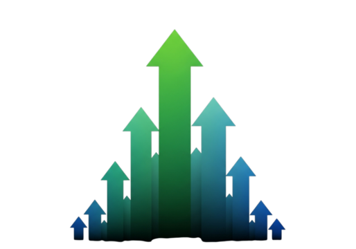 Upward trending arrows showing growth and success isolated on white isolated on transparent background