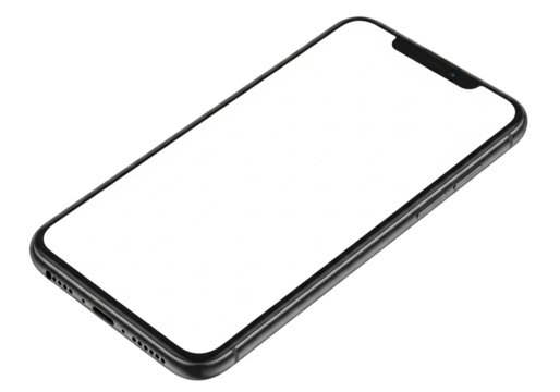 Modern smartphone with blank screen isolated on transparent background