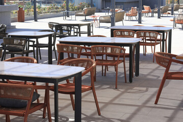 restaurant tables and chairs at the resort