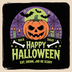 2d vector illustration Halloween t shirt icon design items ghost character Candles in carved pumpkin 