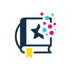 Magic Spell Book Icon with Star and Colorful Bubbles.