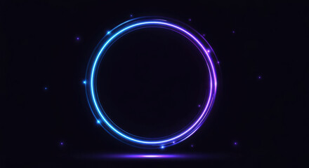 Obraz premium Dynamic neon circle glows with vibrant electric blue and purple energy, perfect for futuristic designs