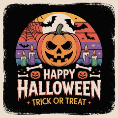 2d vector illustration Halloween t shirt icon design items ghost character Candles in carved pumpkin 