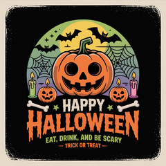 2d vector illustration Halloween t shirt icon design items ghost character Candles in carved pumpkin 