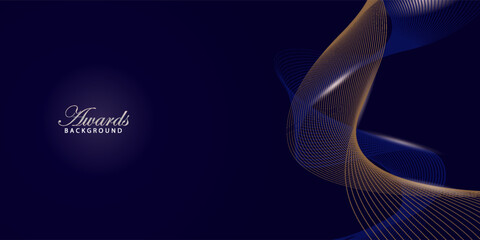 Golden Blue Award Background. Jubilee Night Decorative Invitation. Corporate Presentation with Side Flowing Thread Effect. Wedding Entertainment Hollywood Bollywood Night. Elegant Luxury