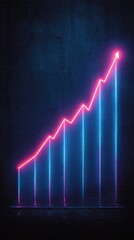 Fototapeta premium Neon Chart Growing Upward on Grunge Background, Progress
