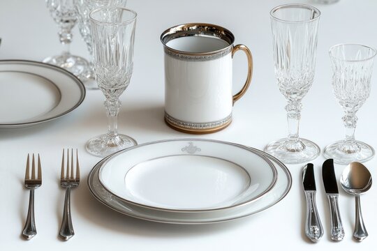 Luxury Table Setting with Crystal Glasses and Cutlery for Fine Dining