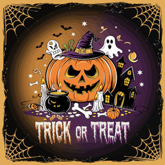 2d vector illustration Halloween t shirt icon design items ghost character Candles in carved pumpkin
