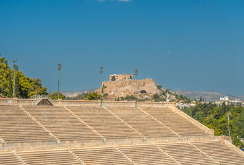Stade panathénaïque d'Athènes en Grèce. Monument antique en marbre blanc.