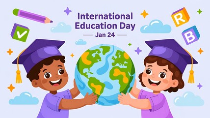 International education day jan 24 with children holding the earth