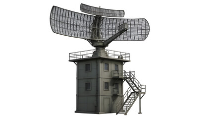 Transparent PNG of 3D Air Defence Radar Control Tower with Rotating Antenna